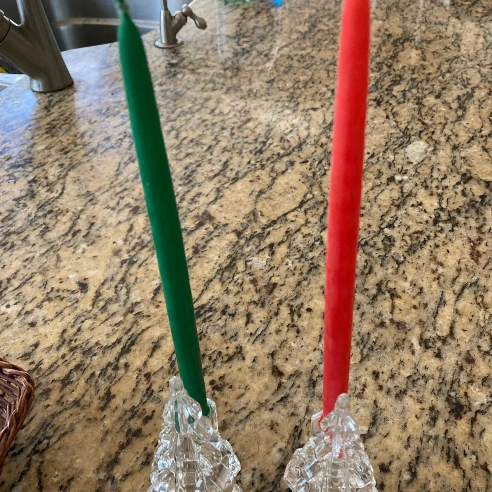 Williams-Sonoma pair of glass Xmas tree candleholders